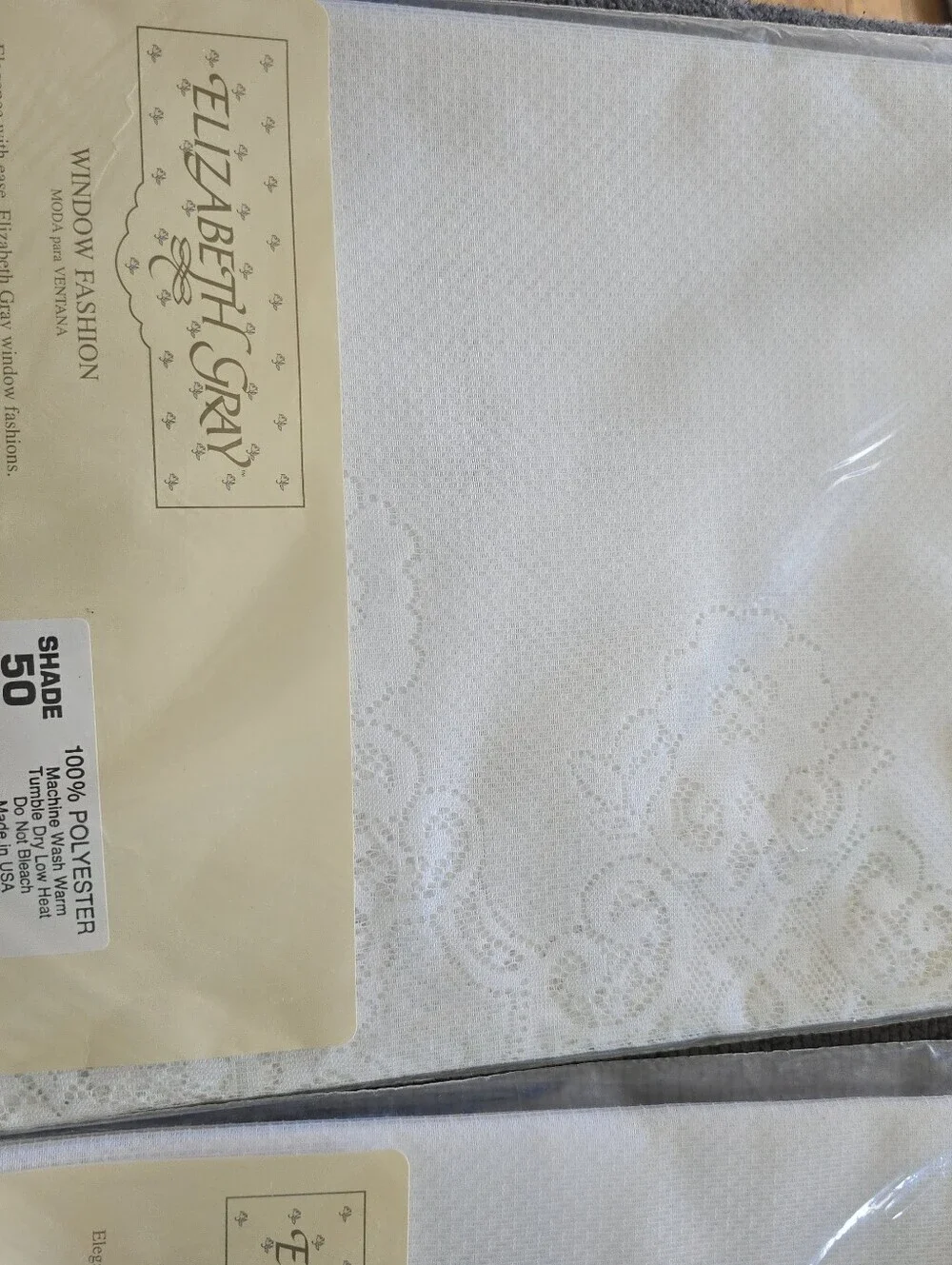 Lot of 2 NOS Vintage Elizabeth Gray Eva Tier Curtain White Lace  56x24”
